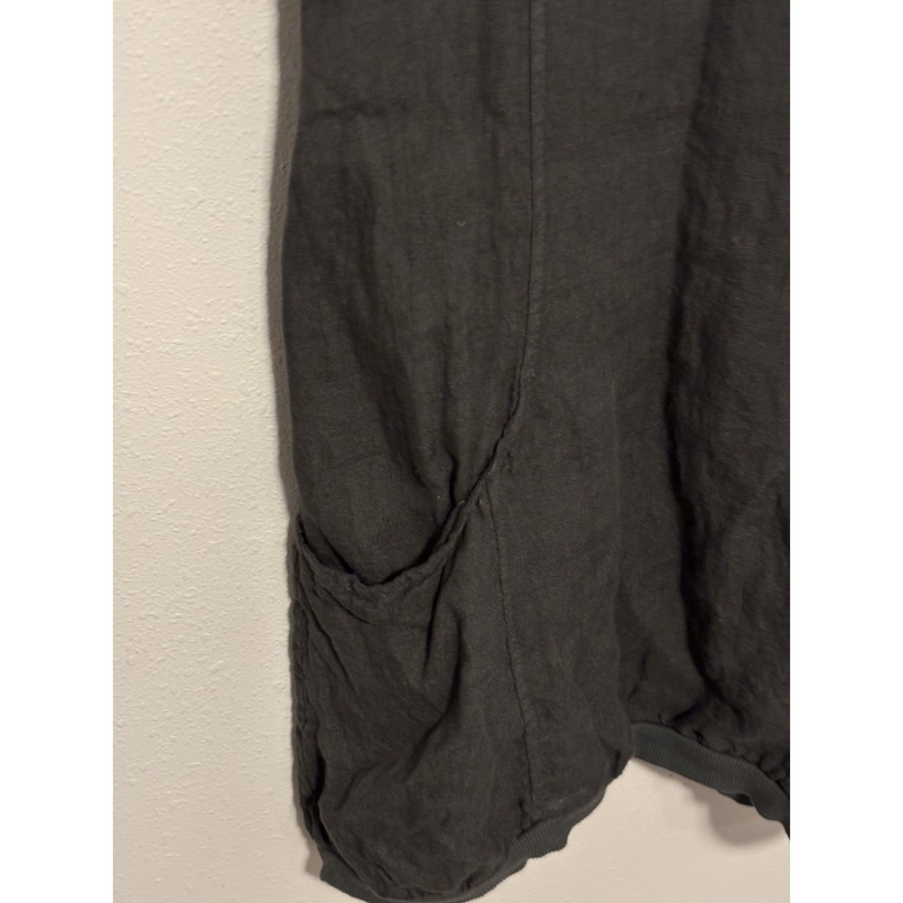 Made in Italy Midi Dress Women's Size L/XL Black Ruffle V-Neck Patch Pockets - Picture 3 of 7